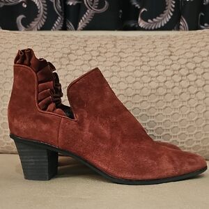 LOGO by Lori Goldstein Ruffled Brown Heeled Boots